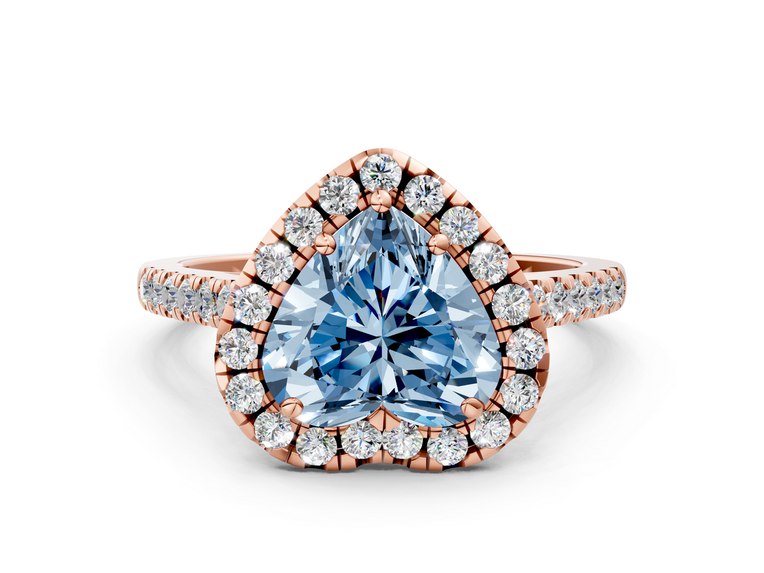 Rose gold Fancy Blue Heart  Halo Pavé Diamond Engagement Ring with Four-Prong Setting_3