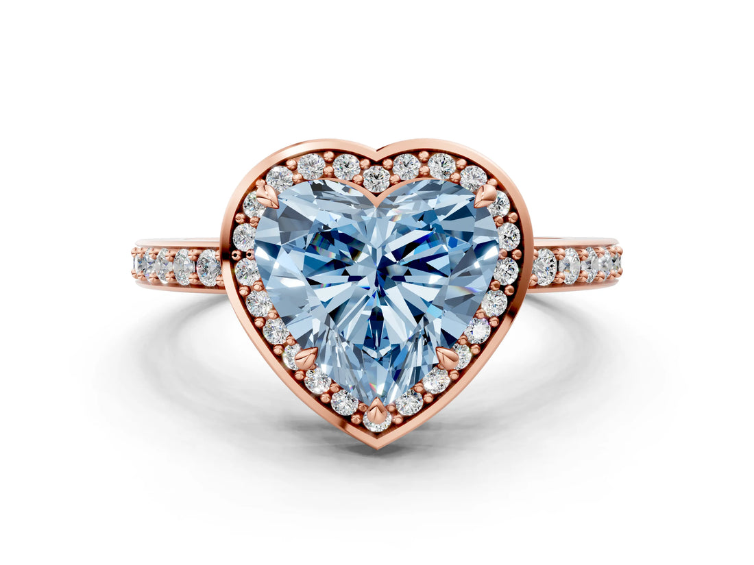 Rose gold Fancy Blue Heart  Halo Pave Band Solitaire Ring with Prong Setting_66