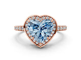 Rose gold Fancy Blue Heart  Halo Pave Band Solitaire Ring with Prong Setting_66
