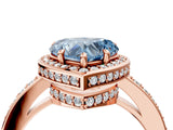 Rose gold Fancy Blue Heart  Halo Pave Band Solitaire Ring with Prong Setting_70