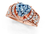 Rose gold Fancy Blue Heart  Halo Pave Diamond Engagement Ring with Milgrain Detailing_76
