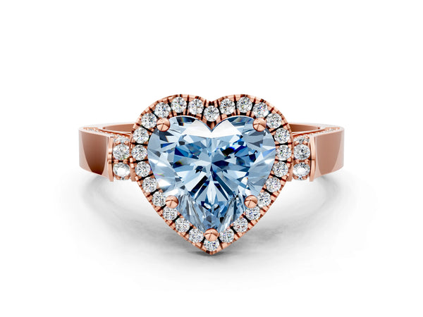 Rose gold Fancy Blue Heart  Halo Pave Split Shank Prong Setting Ring