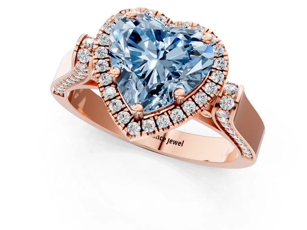 Rose gold Fancy Blue Heart  Halo Pave Split Shank Prong Setting Ring