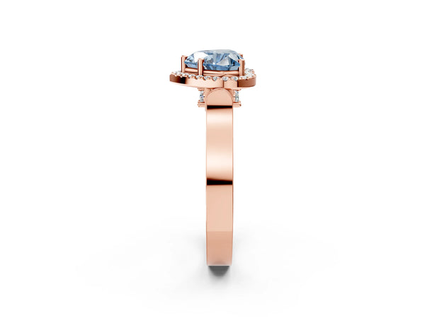 Rose gold Fancy Blue Heart  Halo Pave Split Shank Prong Setting Ring