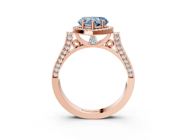Rose gold Fancy Blue Heart  Halo Pave Split Shank Prong Setting Ring