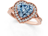 Rose gold Fancy Blue Heart  Halo Round Diamond Milgrain Pave Engagement Ring_4