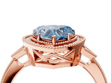 Rose gold Fancy Blue Heart  Halo Round Diamond Milgrain Pave Engagement Ring_7