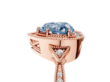 Rose gold Fancy Blue Heart  Halo Round Diamond Milgrain Pave Engagement Ring_8