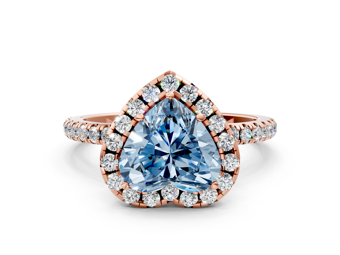 Rose gold Fancy Blue Heart  Halo Round Diamond Pavé Band Four-Prong Ring_3
