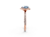 Rose gold Fancy Blue Heart  Halo Round Diamond Pavé Band Four-Prong Ring_5
