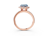 Rose gold Fancy Blue Heart  Halo Round Diamond Pavé Band Four-Prong Ring_6