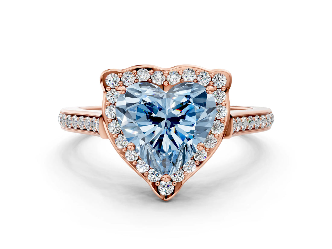 Rose gold Fancy Blue Heart  Halo Round Diamond Pave Band with Four-Prong Setting_38