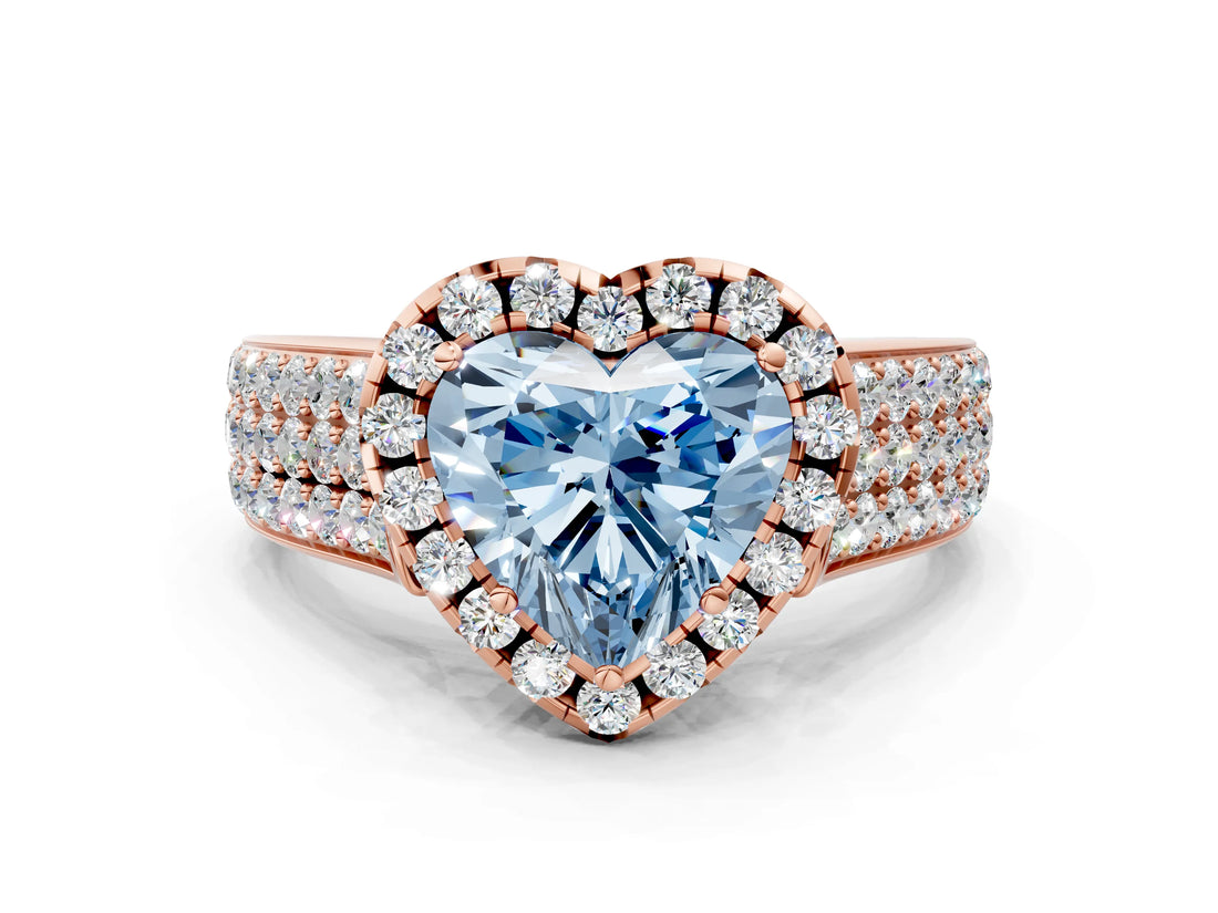 Rose gold Fancy Blue Heart  Halo Round Diamond Pave Band with Prong Setting 1