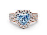 Rose gold Fancy Blue Heart  Halo Round Diamond Pave Band with Prong Setting 1