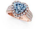 Rose gold Fancy Blue Heart  Halo Round Diamond Pave Band with Prong Setting 2