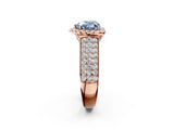 Rose gold Fancy Blue Heart  Halo Round Diamond Pave Band with Prong Setting 3
