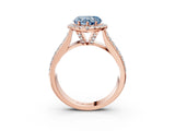 Rose gold Fancy Blue Heart  Halo Round Diamond Pave Band with Prong Setting 4