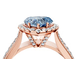 Rose gold Fancy Blue Heart  Halo Round Diamond Pave Band with Prong Setting 5