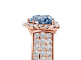 Rose gold Fancy Blue Heart  Halo Round Diamond Pave Band with Prong Setting