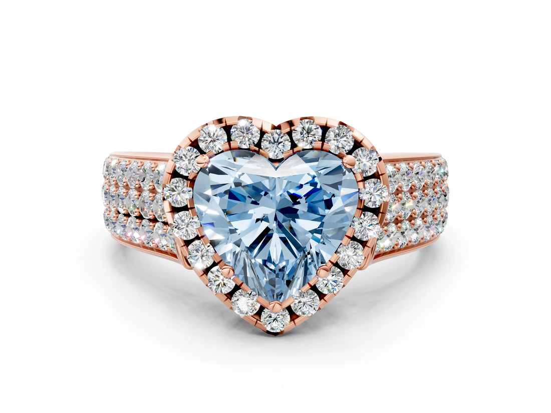 Rose gold Fancy Blue Heart  Halo Round Diamond Pave Band with Prong Setting_12