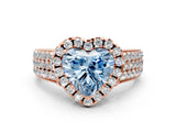 Rose gold Fancy Blue Heart  Halo Round Diamond Pave Band with Prong Setting_12