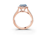Rose gold Fancy Blue Heart  Halo Round Diamond Pave Band with Prong Setting_15