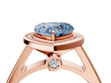 Rose gold Fancy Blue Heart  Halo Solitaire Diamond Ring with Pave Band and Bezel Setting_47