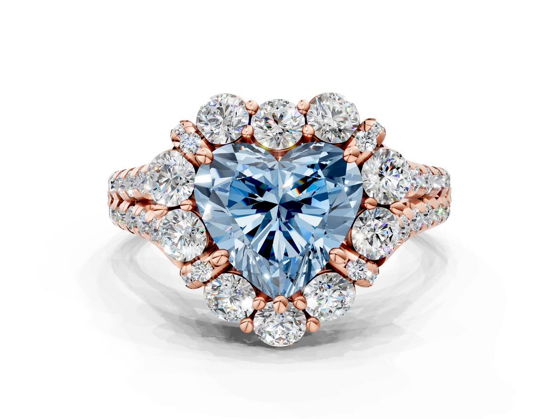 Rose gold Fancy Blue Heart  Halo Split Shank Diamond Engagement Ring with Pave Band and Four-Prong Setting_54