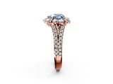 Rose gold Fancy Blue Heart  Halo Split Shank Diamond Engagement Ring with Pave Band and Four-Prong Setting_56