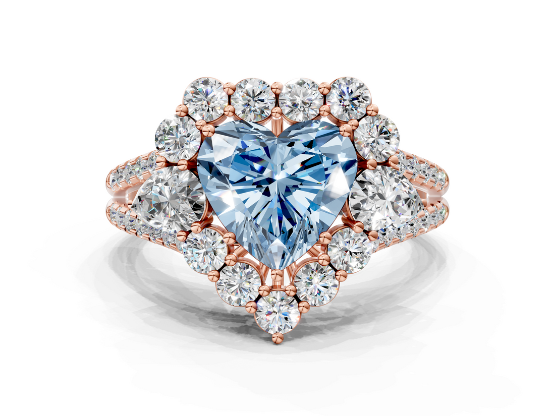 Rose gold Fancy Blue Heart  Halo Split Shank Diamond Engagement Ring with Prong Setting_20