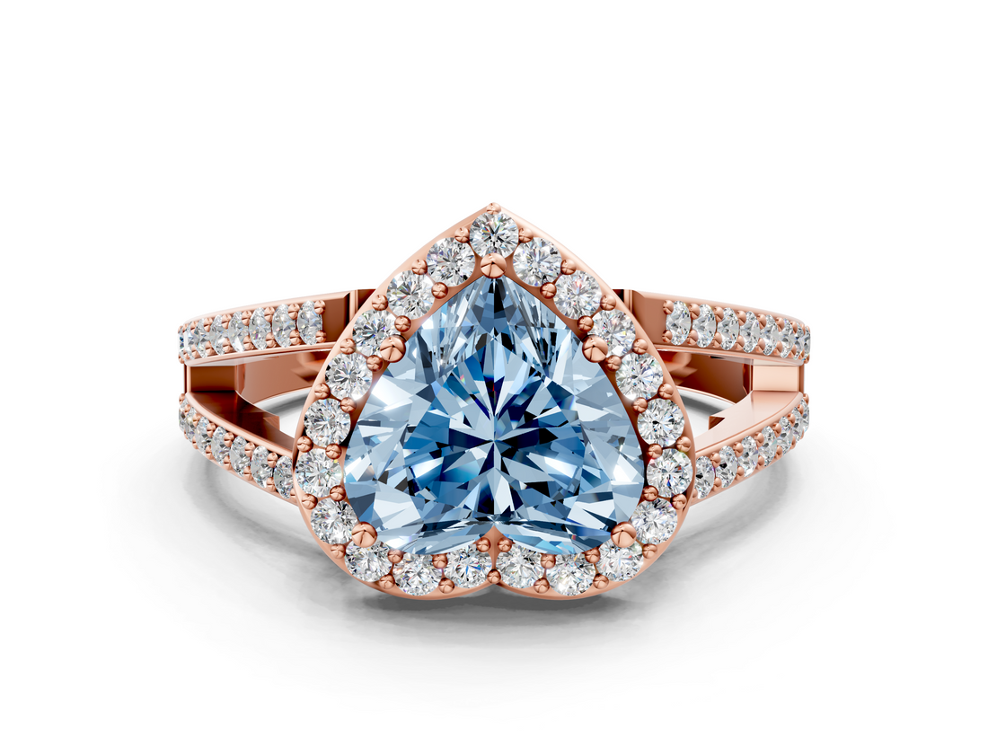 Rose gold Fancy Blue Heart  Halo Split Shank Diamond Ring with Four-Prong Setting_32