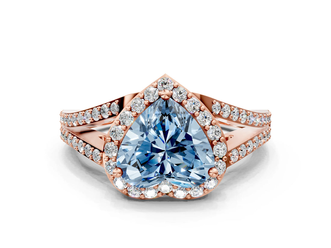 Rose gold Fancy Blue Heart  Halo Split Shank Pave Diamond Ring with Four-Prong Setting_49