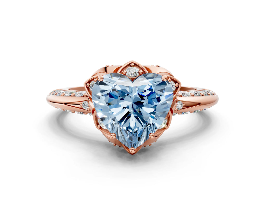 Rose gold Fancy Blue Heart  Halo Split Shank Pave Diamond Ring with Petal Prong Setting_20