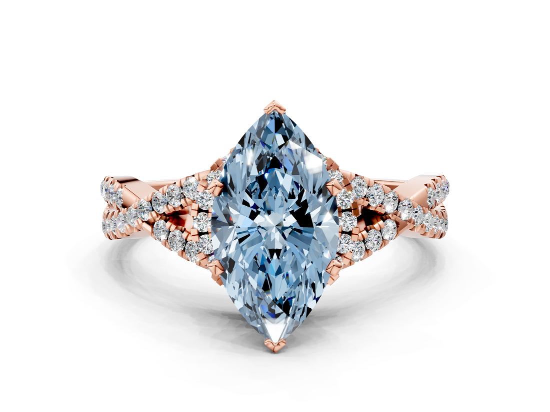 Rose gold Fancy Blue Heart  Halo Twist Band Solitaire Prong Setting Ring_88