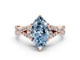 Rose gold Fancy Blue Heart  Halo Twist Band Solitaire Prong Setting Ring_88