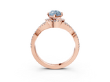 Rose gold Fancy Blue Heart  Halo Twist Band Solitaire Prong Setting Ring_91