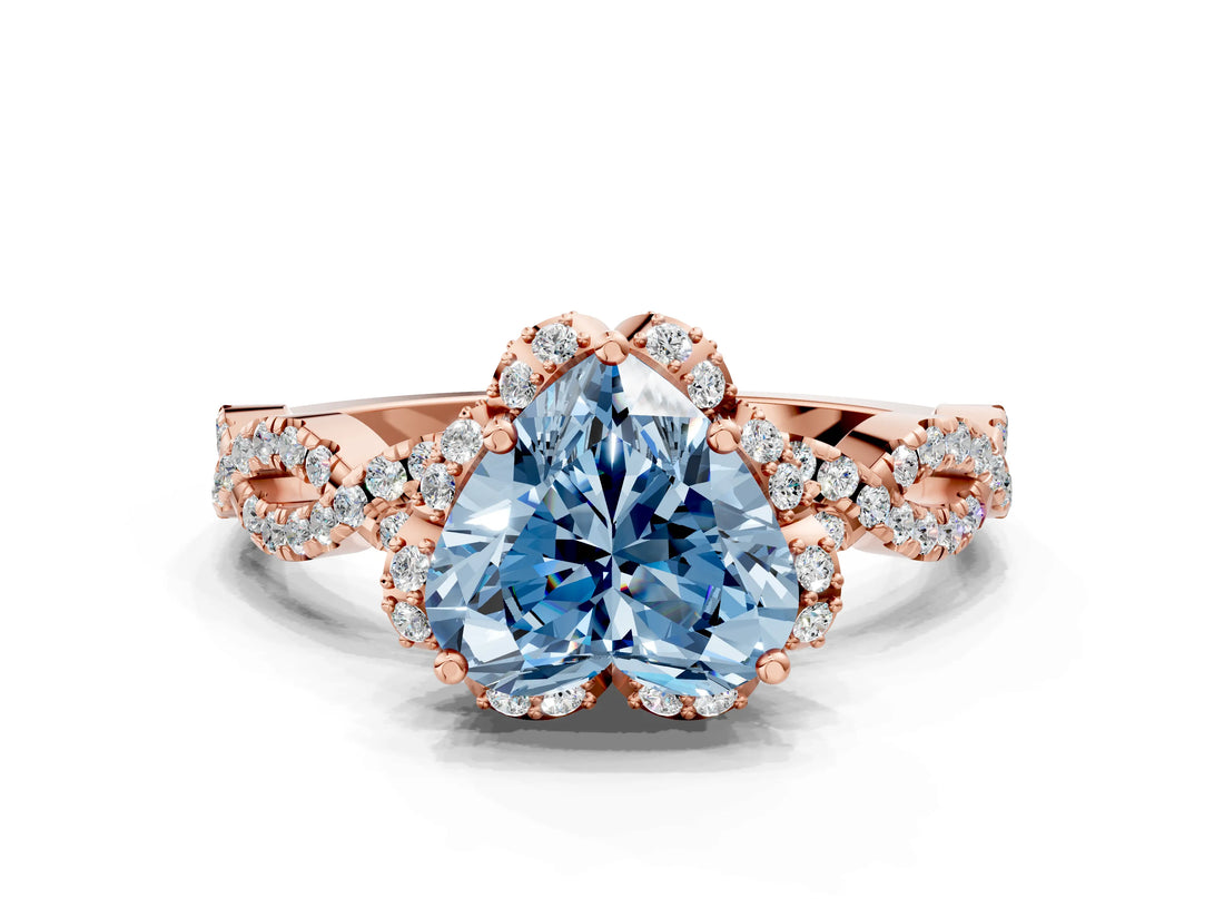 Rose gold Fancy Blue Heart  Halo Twist Band Solitaire Ring with Six-Prong Setting_33