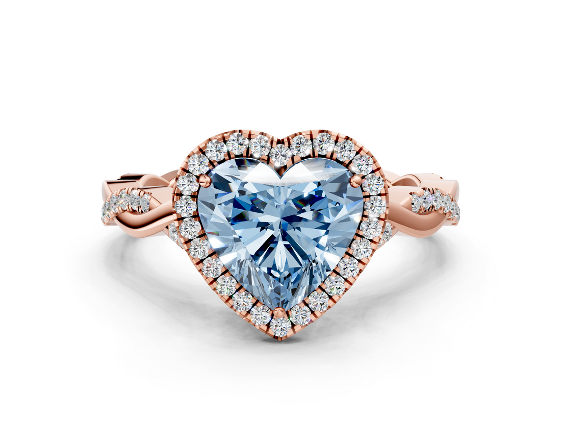 Rose gold Fancy Blue Heart  Halo Twist Band Solitaire Ring_20