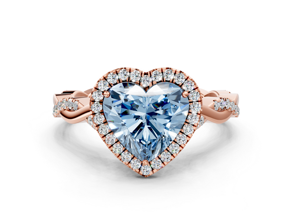 Rose gold Fancy Blue Heart  Halo Twist Band Solitaire Ring