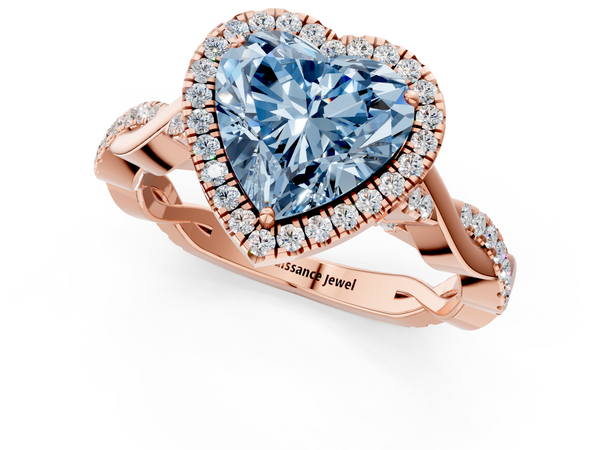 Rose gold Fancy Blue Heart  Halo Twist Band Solitaire Ring