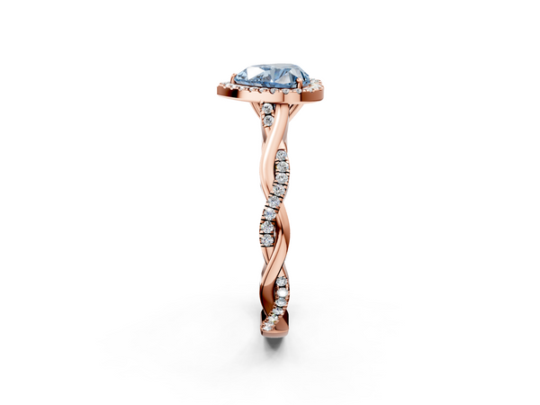 Rose gold Fancy Blue Heart  Halo Twist Band Solitaire Ring