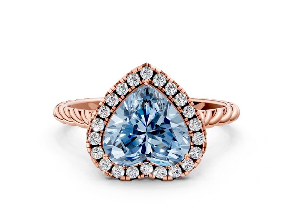 Rose gold Fancy Blue Heart  Halo Twisted Band Four-Prong Diamond Ring
