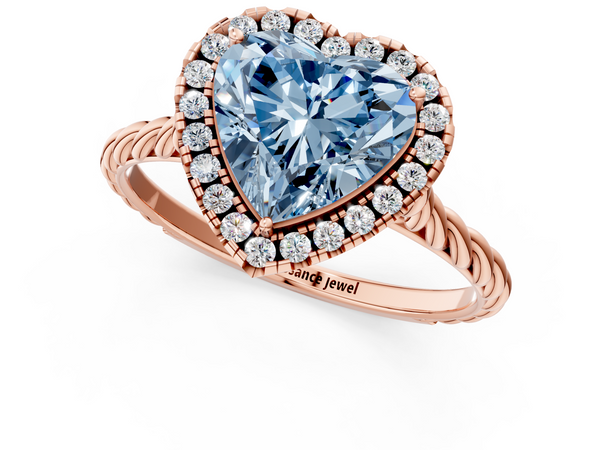 Rose gold Fancy Blue Heart  Halo Twisted Band Four-Prong Diamond Ring