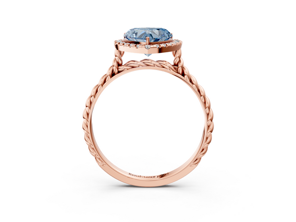 Rose gold Fancy Blue Heart  Halo Twisted Band Four-Prong Diamond Ring