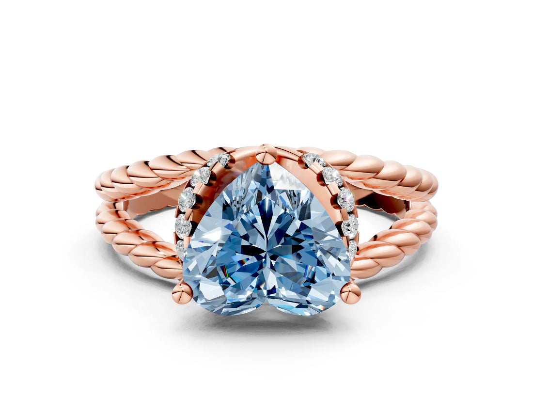 Rose gold Fancy Blue Heart  Halo Twisted Band Four-Prong Ring_31