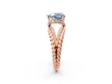 Rose gold Fancy Blue Heart  Halo Twisted Band Four-Prong Ring_33