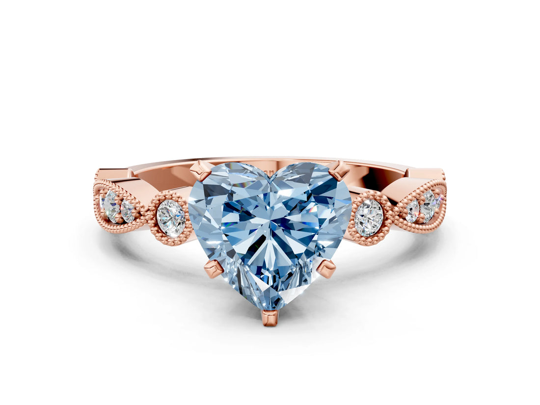 Rose gold Fancy Blue Heart  Milgrain Bezel Diamond Engagement Ring with Solitaire Prong Setting_154