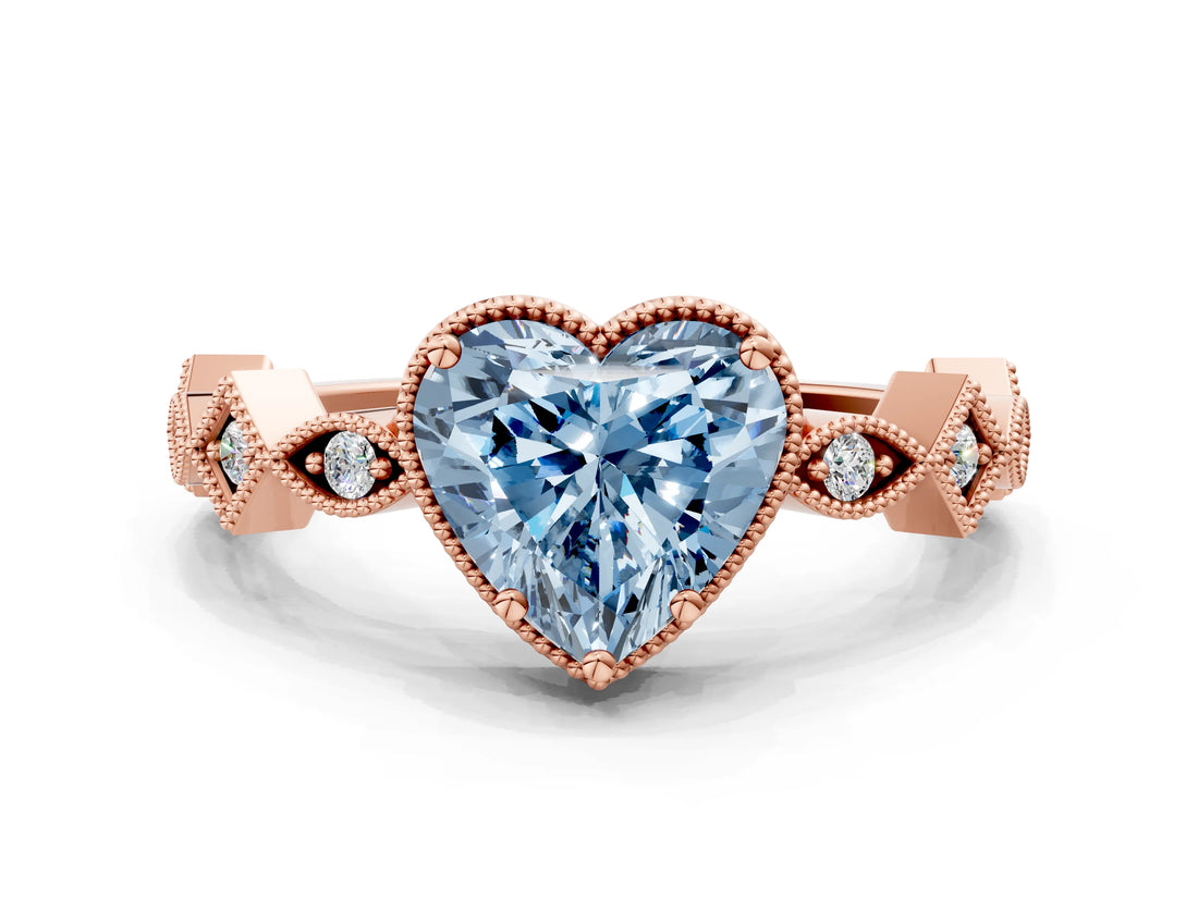 Rose gold Fancy Blue Heart  Milgrain Marquise Diamond Twist Band Ring_61