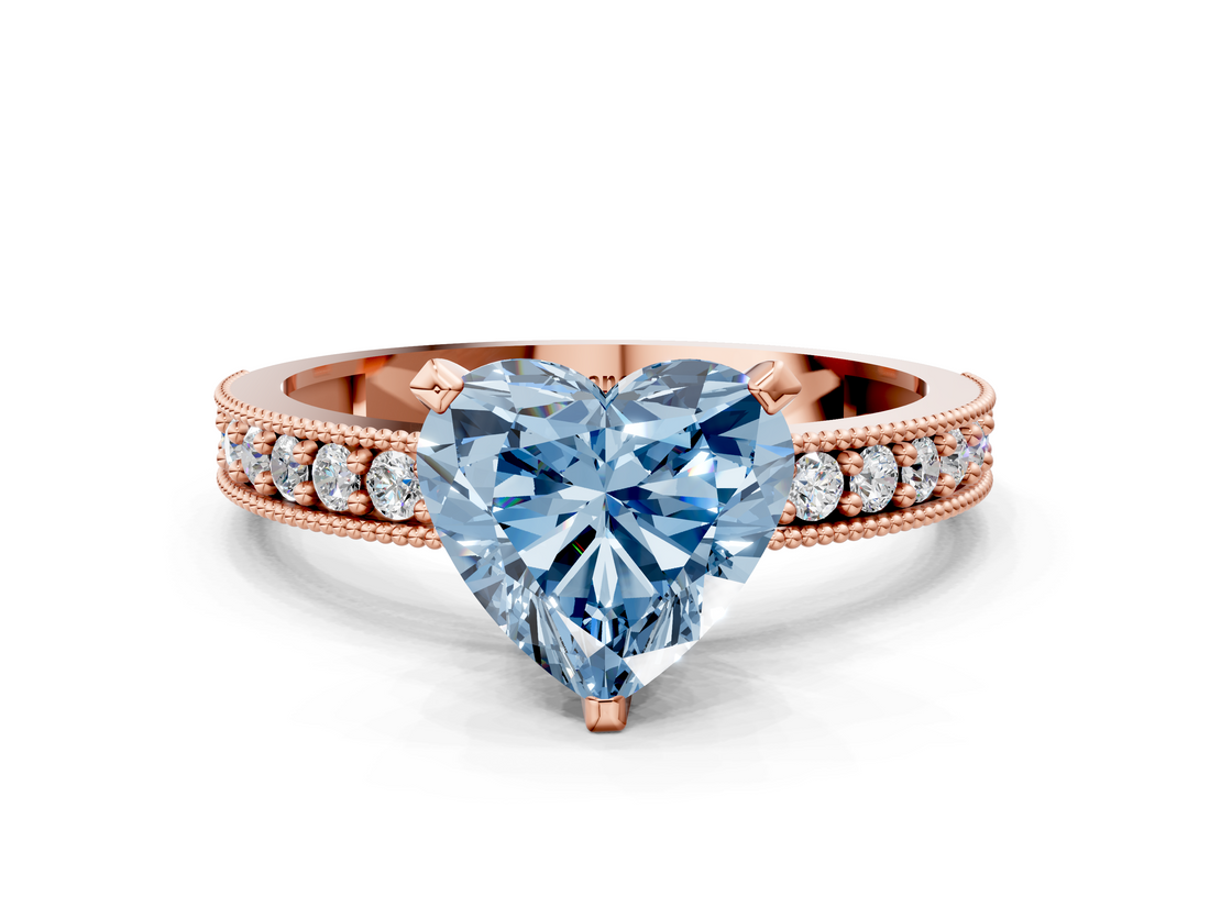 Rose gold Fancy Blue Heart  Milgrain Pave Diamond Engagement Ring with Four-Prong Setting_155