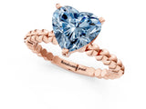 Rose gold Fancy Blue Heart  Solitaire Beaded Band Prong Setting Ring 1